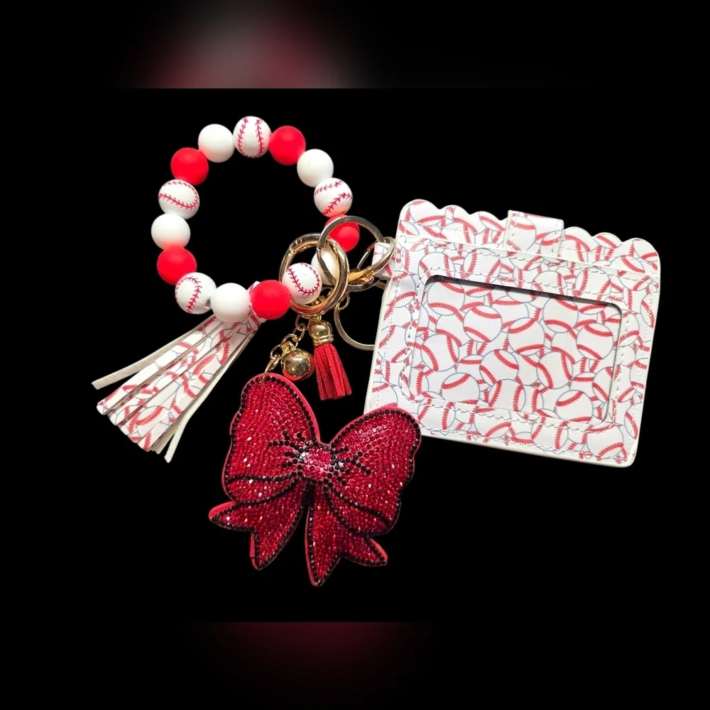 Baseball Pattern Wallet and Keychain Set